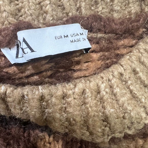 ZARA Fair Isle Tan/Brown Neutrals Carson Geometric Wool Blend Sweater Medium - Picture 6 of 8